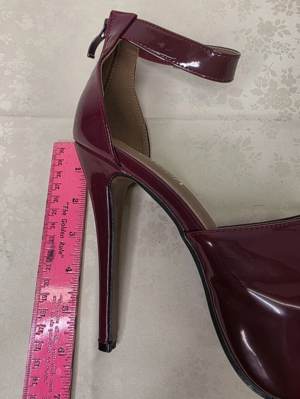 LIURUIJIA Burgundy Patent Platform Pumps Ankle Strap Heels 38 US 7.5